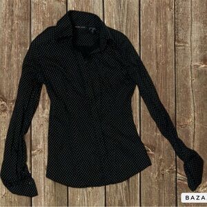 New York & Co. Black with white polka dot button down shirt